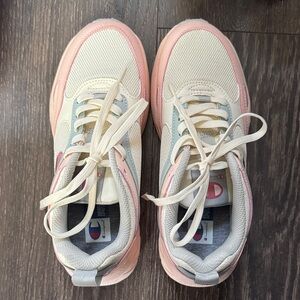 Champion Kids Pink and White Sneakers with Light Blue Accents